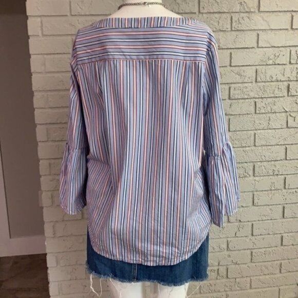 Tommy Hilfiger Women Bell Sleeve Lace-Up Striped Blouse Size L - Picture 9 of 11